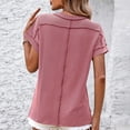 thumbnail image 4 of AherBiu Hauts d'Été pour Femmes à Manches Courtes, Rayés, Côtelés, Col Ras du Cou, Chemises Décontractées Amples, Blouse, 4 of 6