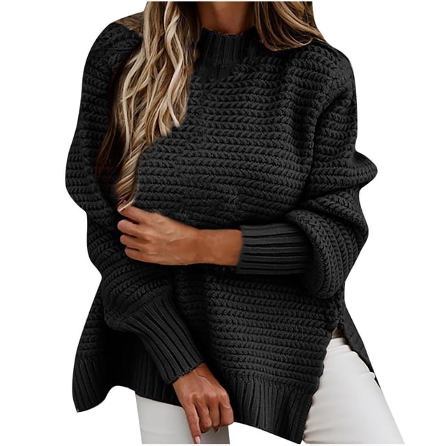 TIMIFIS Chandails pour Femmes Chandail à Enfiler Haut Col Rond Manches Longues Ample Duveteux Tricot Épais Chaud Chandail à Enfiler Hiver Automne Haut Manteau - Automne/hiver