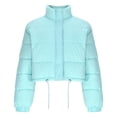 thumbnail image 4 of hoksml Women's Cropped Puffer Jacket with Drawstring Hem, Stand Collar Boxy Zip Front Casual Streetwear Short Jacket, 4 of 5