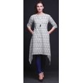thumbnail image 3 of Bimba Kurti Asymétrique Bleu à Imprimé Géométrique Shibori pour Femmes, Robe d'Été Indienne Tunique Grande, 3 of 6