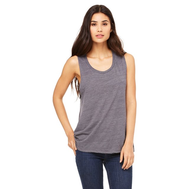 The Bella + Canvas Ladies Flowy Scoop Muscle Tank Top - ASPHALT SLUB - M