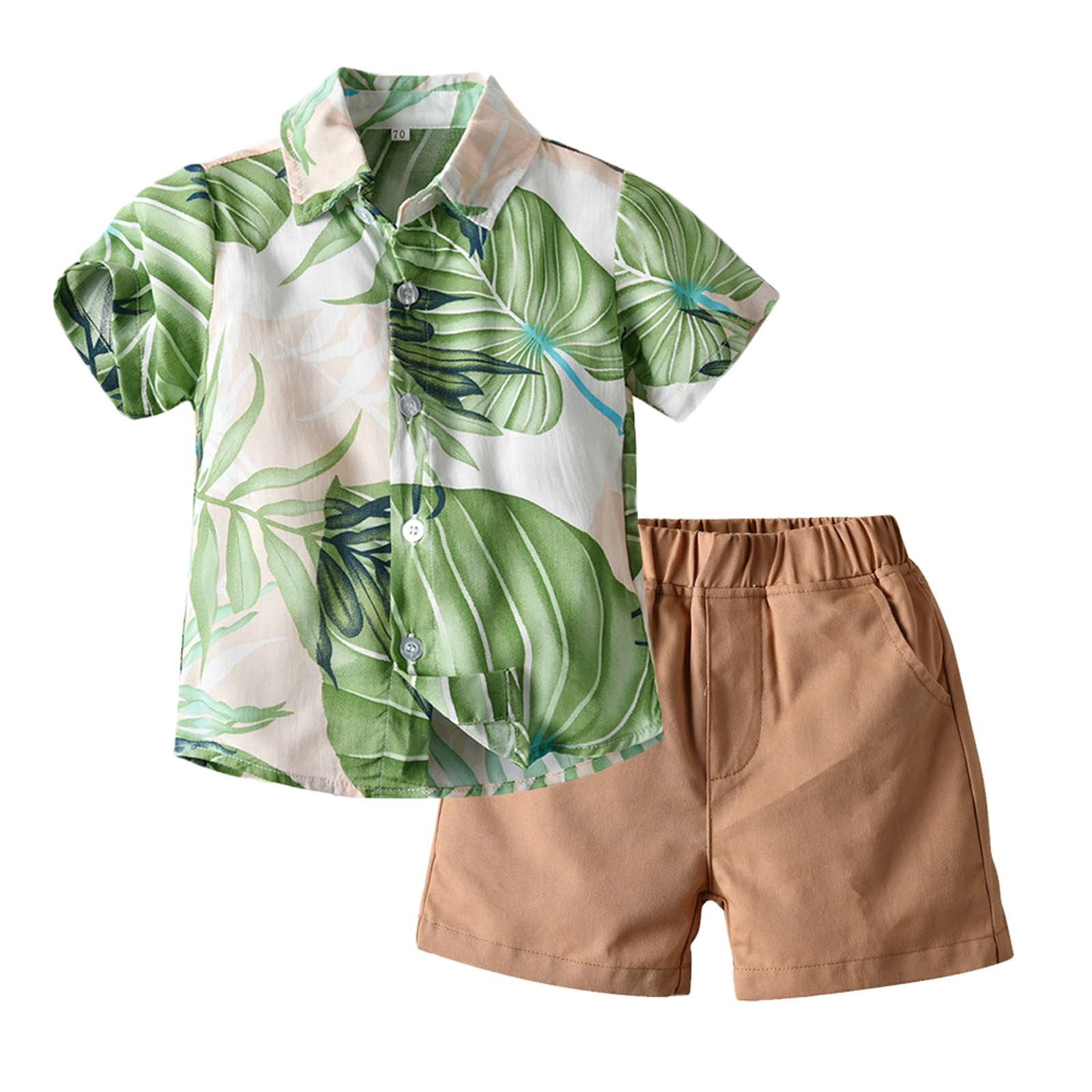 Boys Casual Short Sleeve Round-Neck Printing Shirts+Short Pants Two-piece Set
