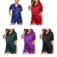 thumbnail image 4 of Maoww Ensemble de Nuit à Manches Courtes, Chemise Boutonnée, Pyjama d'Été pour Femme, Vert, G, 4 of 6