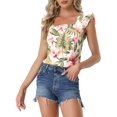 thumbnail image 1 of INSPIRE CHIC Women's Tropical Printed Square Neck Ruffle Tank Top XS White, 1 of 6