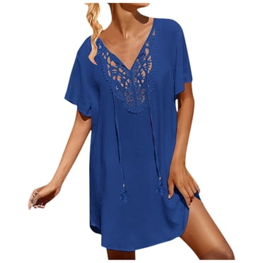 Paréo pour Femme en Dentelle Crochet à Col en V, Robe de Plage, Couvre-Maillot, Couvre-Maillots pour Maillots de Bain, Couvre-Maillots TG