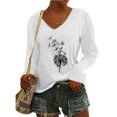 thumbnail image 2 of Yuyuzo Womens Basic Fall Tops V Neck Long Sleeve Dandelion Pattern Comfy Tunic Top Tees Pullover Blouse, 2 of 4