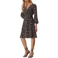 thumbnail image 4 of INSPIRE CHIC Robe Portefeuille Bohème à Fleurs pour Femme, Col en V, Manches Bishop, Longueur sous le Genou, TG, Noir, 4 of 6