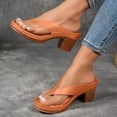 thumbnail image 3 of Heel Sandals for Women Flip Flops Slide Block Chunky Heel Soft Sole Beach Summer Backless Pumps Brown, 3 of 6