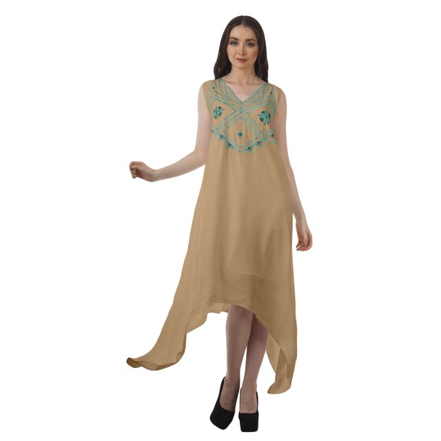 Moomaya Robe de Plage pour Femmes Sans Manches en Rayonne Unie à Ourlet Asymétrique pour Fête
