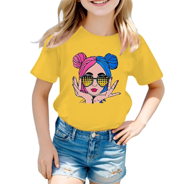 TZEWGL T-Shirts pour Enfants Impression Graphique Col Rond Manches Courtes Vêtements pour Filles Garçons Taille 7-8T