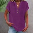 thumbnail image 2 of T-Shirts Femmes Plus Mode Décontractée Col en V Boutonné Manches Courtes avec Poches - Hontri, 2 of 5