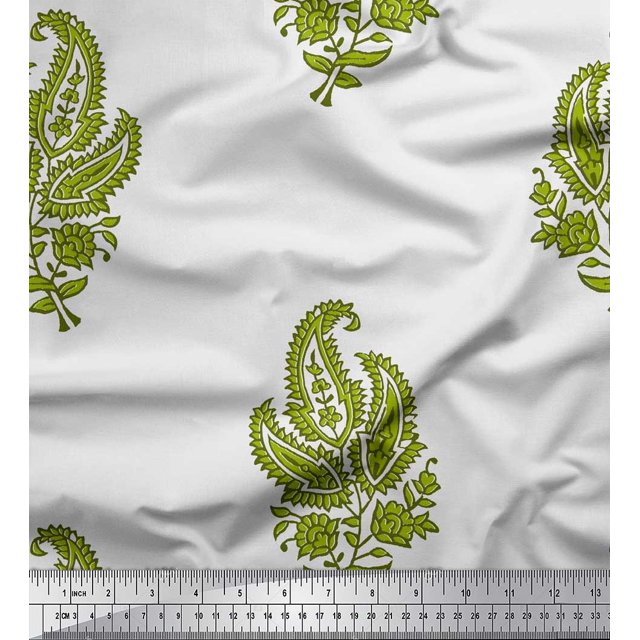 Soimoi Crepe Silk Fabric Floral & Paisley Block Fabric Prints by Yard 42 Inch Wide