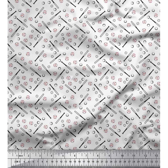 Soimoi Modal Satin Fabric Baseball Sports Print Sewing Fabric Yard 42 Inch Wide