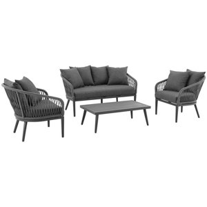 Crosley Furniture Dover 4-Pc Patio Loveseat Set in Heathered Charcoal Gray