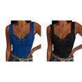 thumbnail image 1 of Lot de 2 (Bleu 1 Pcs et Noir 1 Pcs) Multipack Haut Femmes Femmes Col en V Floral Haut de Compression Hommes Imprimé Sans Manches Décontracté Dos Nu 4X Hauts Femmes Camisole en Dentelle, 1 of 5