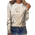 thumbnail image 1 of CEHVOM Femmes Dames Col Rond Hauts Amples T-Shirts Décontractés à Imprimé Blouse à Manches Longues Liquidation, 1 of 5