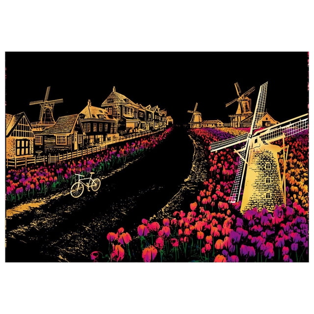 I Scratch Art Cityscape Postcards Holland Windmill Theme Set Of 2 Scratch Paper Art Kit For Kids And Adults Fun Activity Perfect Gift