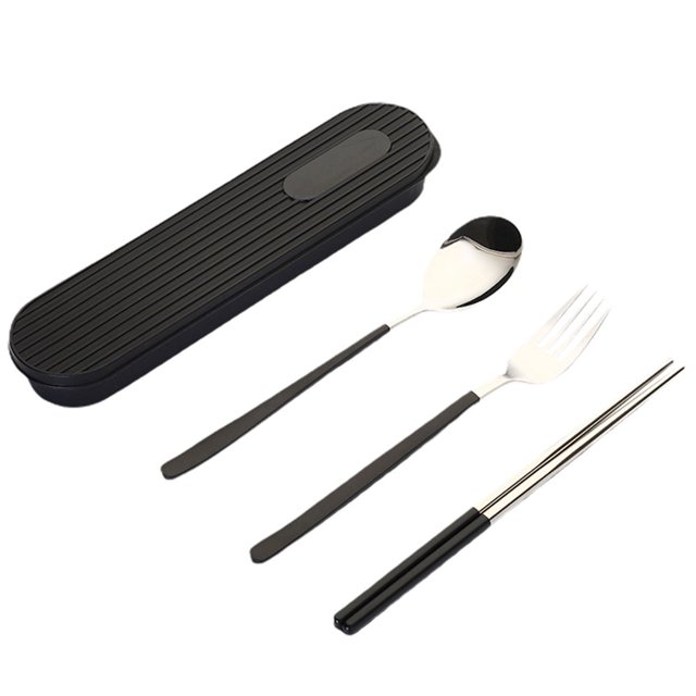 1 Set Cutlery Spoon Fork Food Grade Mirror Polish Smooth Edge Reusable Heat-Resistant Dinning Stainless Steel Spoon Fork Chopsticks Flatware with Storage Box Set for Home