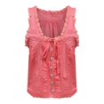 thumbnail image 5 of Timegard Tank Top for Women Lace U Neck Drawstring Sleeveless Ruched Button Summer Fashion Casual Tee, 5 of 5