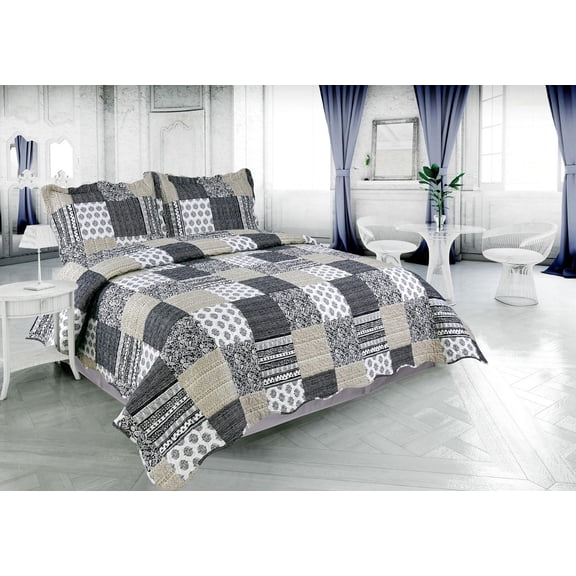 Marina Decoration Rich Printed Embossed Pinsonic Coverlet Bedspread Ultra Soft Bedding Summer Quilt Set with Shams, Navy Blue Plaid Pattern