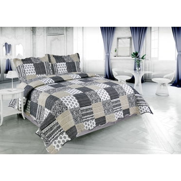 Marina Decoration Rich Printed Embossed Pinsonic Coverlet Bedspread Ultra Soft Bedding Summer Quilt Set with Shams, Navy Blue Plaid Pattern