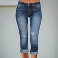 thumbnail image 2 of Bmisegm Women Casual Simple Fashion Ripped Old Elastic Mid Rise Pocket Cropped Jeans Y2K Jeans for Women Blue XL, 2 of 8