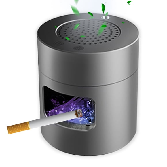 Purificateur de Cendrier Sans Fumée en Alliage d'Aluminium, Cendriers Attrape-Fume 3 en 1 Rechargeables par USB avec Filtre pour la Maison et le Bureau, Gris