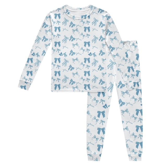 Pyjama Fille Enfants Printemps Col Rond Manches Longues Haut avec Pantalon Ensemble Pyjama 2 Pcs Tenue d'Intérieur Vêtement de Nuit Pyjama Bebe Fille Bleu 4 Ans-5 Ans