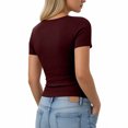 thumbnail image 4 of cfhntfmh Henley Shirts for Women Summer Short Sleeve Tops V Neck Basic Tees Fitted Ribbed Button up Beach Vacation Shirts, 4 of 6