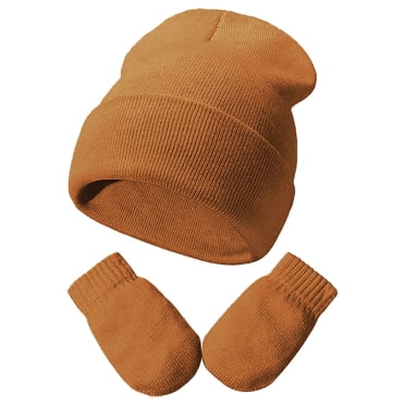 PMVFHDE Kids Hats & Caps Toddler Girls Boys Winter Hats Soft Baby Caps Knit Winter Hats with Gloves Gold,3-24 Months