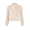 thumbnail image 4 of Femmes Sherpa Veste Revers Manches Longues Récolte Molletonné Zip Vestes Manteau Hiver Chaud Solide Pelucheux Outwear, 4 of 5