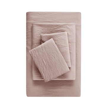 Mainstays Washed Ultra Soft Microfiber Bed Sheet Set, Full, Pink Blush, 4 Piece