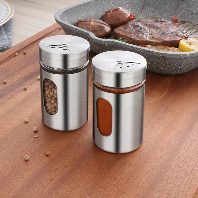 Bouteille Poivrière en Acier Inoxydable Verre Corps Mince Récipient d'Épices avec Fenêtre Transparente Outils de Barbecue