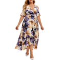 thumbnail image 1 of Fridja Womens Plus Size Casual Boho Print Short Sleeve Ruffle Floral Irregular Dress, 1 of 4
