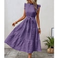 thumbnail image 4 of Liquidation d'Économies d'Été! Robe Unie Décontractée d'Été pour Femmes à Col Rond, Manches Courtes Volantées, Coupe Ample pour l'Été, la Plage Ou les Événements Décontractés Liquidation Ventes Aujourd'hui Aubaines Prime, 4 of 6