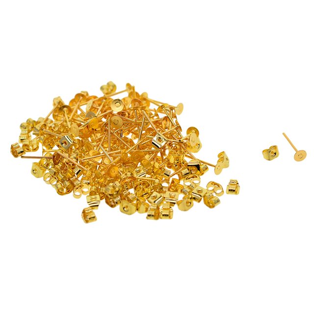 jifeng 200Pcs 4mm Iron Earring Posts and Backs for DIY Earring Findings Golden