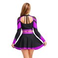 thumbnail image 2 of Aislor Womens Shiny Rhinestone Cheerleading Uniform 2 Piece Set Long Sleeve Crop Top & Skirt For Dance Purple XXL, 2 of 6