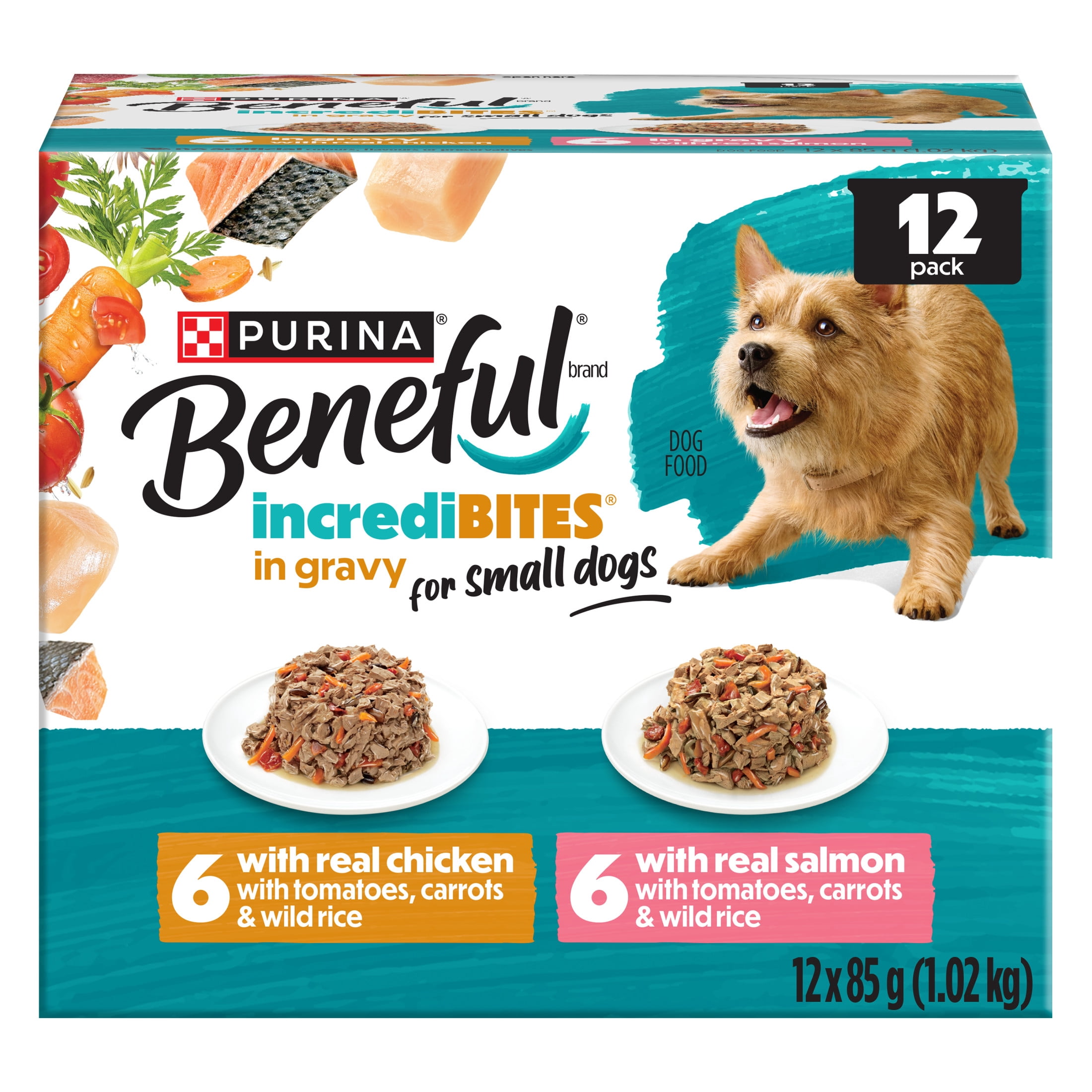 Beneful IncrediBites Chicken & Salmon in Gravy Variety Pack, Wet Dog Food 12 x 85 g