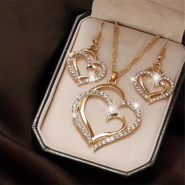 Ovzne Peach Heart Shaped Necklace Earring Set On Clearance