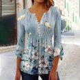 thumbnail image 2 of Meichang Chemisiers Boutonnés pour Femmes 2024 Tunique Plissée Manches 3/4 Évasées Chemise Décontractée à Imprimé Floral Blouse Évasée Douce Extensible Fendue Col en V T-Shirts Haut pour les Vacances, 2 of 5