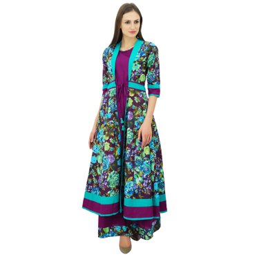 Bimba Robe Kurta Maxi 2 Pcs pour Femme, Kurti en Coton à Motif Floral, Vêtements Indiens Personnalisés
