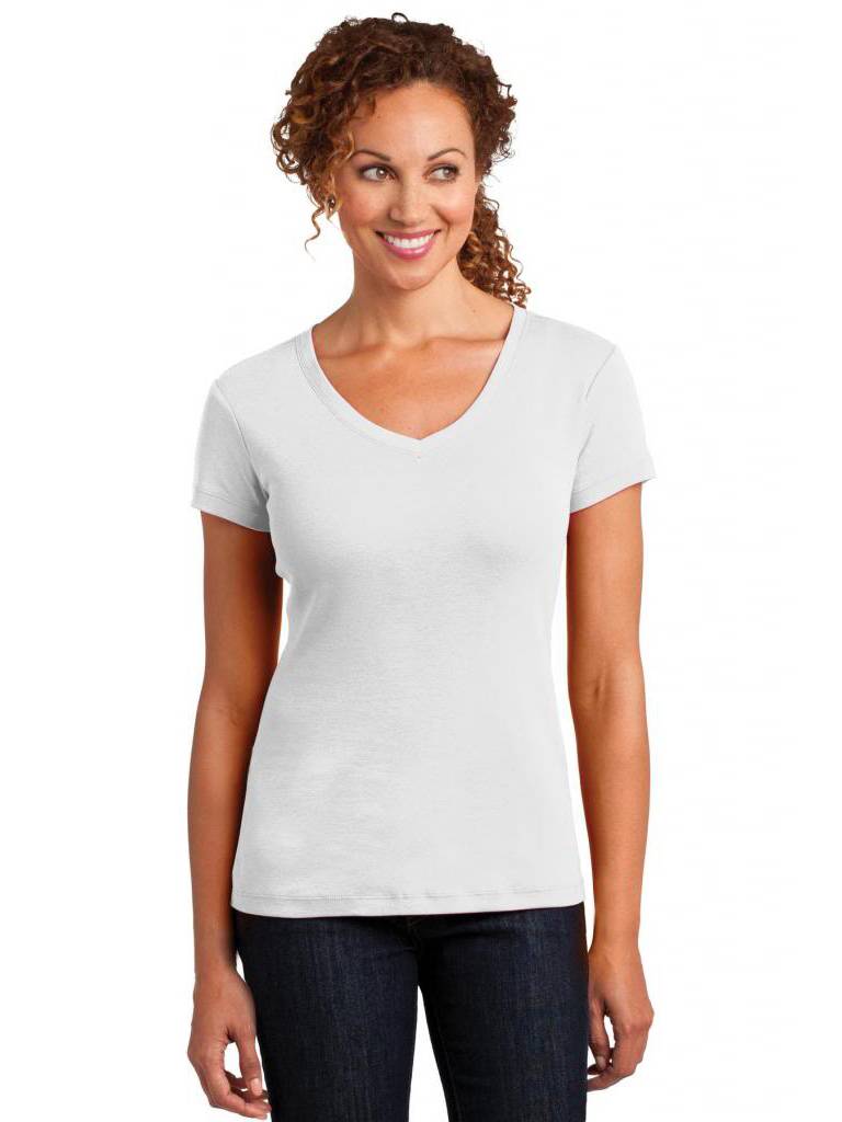 District T-Shirt MIni Côtelé Col en V pour Femmes - Blanc - Petit