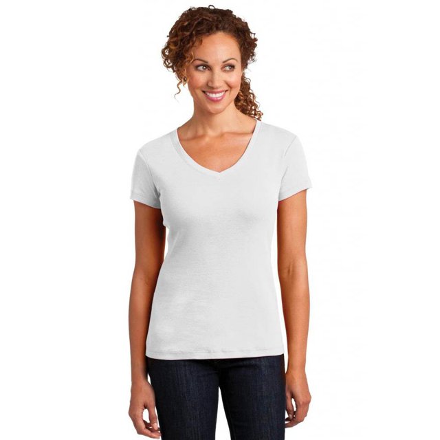 District Made Ladies MIni Rib V-Neck Tee - White - 2X-Large