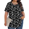 thumbnail image 2 of Pisexur Hauts de Printemps pour Femmes Blouses pour Femmes Chic Décontracté Mode pour Femmes Imprimé Col Rond Manches Courtes Plissé Ample Haut Multicolore,5TG, 2 of 7