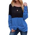 thumbnail image 1 of Women Long Sleeve Crew Neck Twist Knot Hem Color Block Pullover Top, 1 of 6