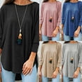 thumbnail image 1 of T-shirt Ample pour Femmes, Décontracté, Couleur Unie, Manches 3/4, Col Rond, Ourlet Irrégulier, Grande Taille, 1 of 8