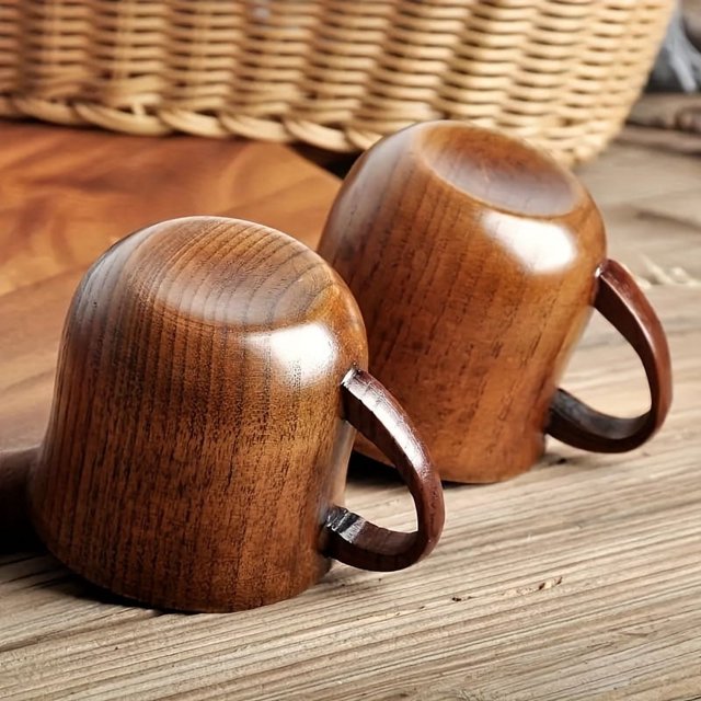 DEBGFS Set of 2 Handmade Wooden Coffee Mugs - Reusable Multipurpose Compostable Natural Wood Tea Cups - Hand Wash Only,2pcs,none