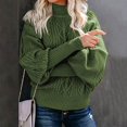 thumbnail image 4 of Pull Tricoté Décontracté pour Femmes Manches Lanterne en Tricot Torsadé Col Haut Pulls Automne Hiver Pull Chaud, 4 of 7