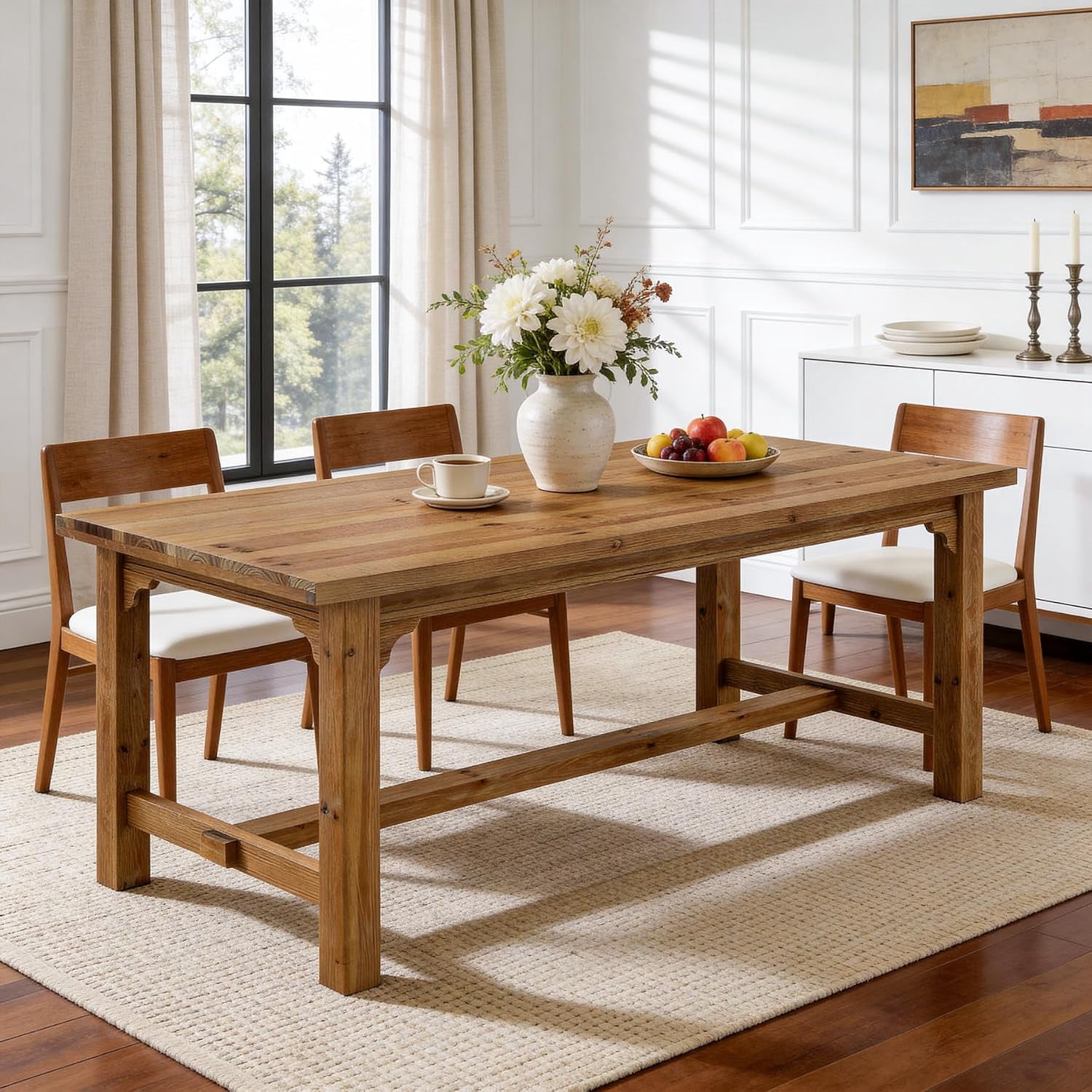 Tribesigns 63" Solid Wood Dining Table for 4-6 People, Rustic Farmhouse Kitchen Table with Thick Tabletop, Rectangular Wooden Dining Room Table for Kitchen, Dining Room, Living Space
