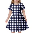 thumbnail image 1 of LUOGENLI Robe Mode pour Enfants à Carreaux Ajustée à Manches Courtes (6 14 Ans) Jupe Maxi avec Short Bleu Marine 6-7 Ans, 1 of 4